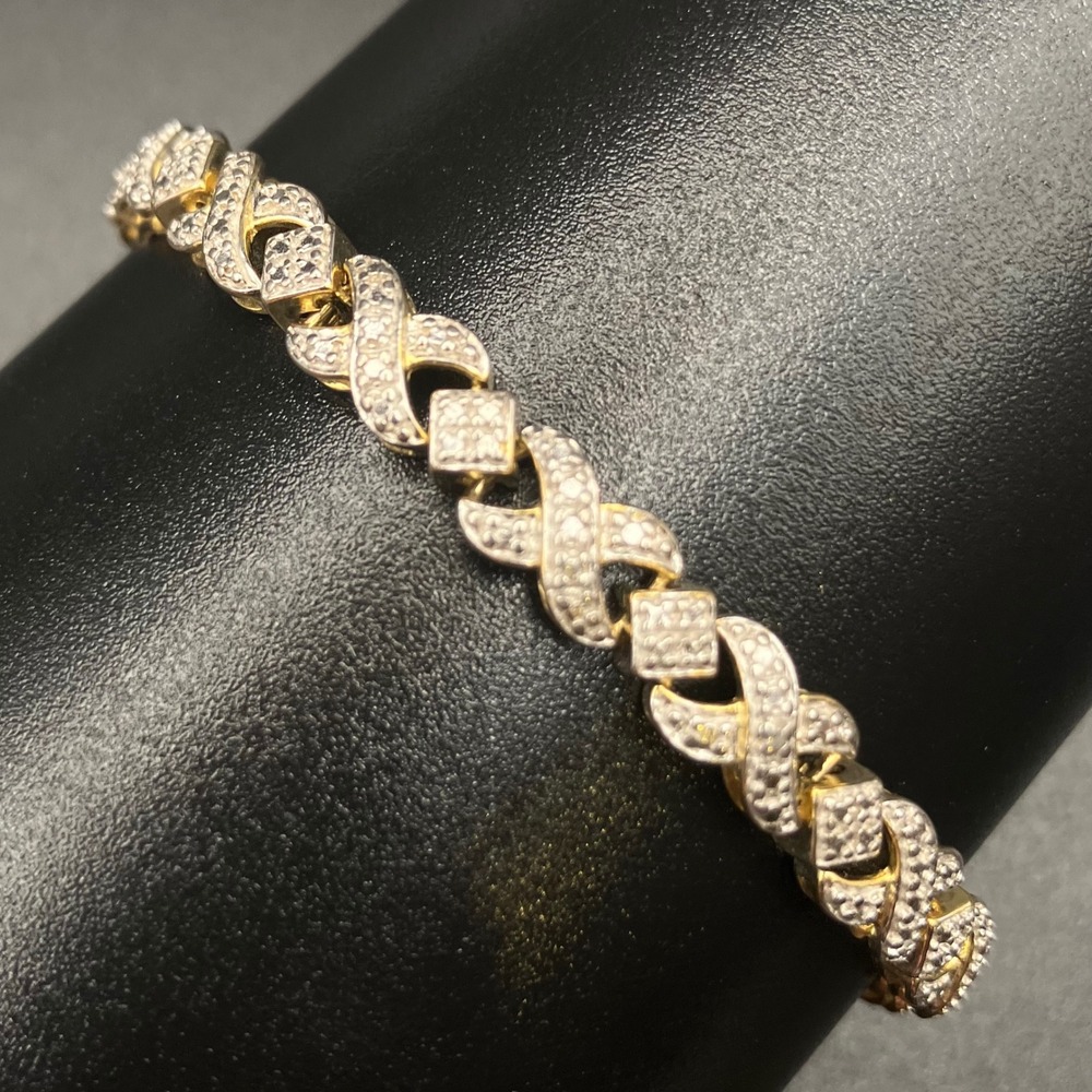 Sterling Silver 925 X Link Bracelet Illusion Cut Minimalist 6.75"